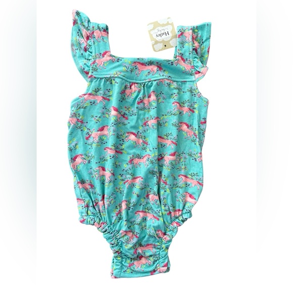 Hatley baby bamboo galloping horse ruffle sleeve romper, NWTS sz 0-3 months - Picture 6 of 9